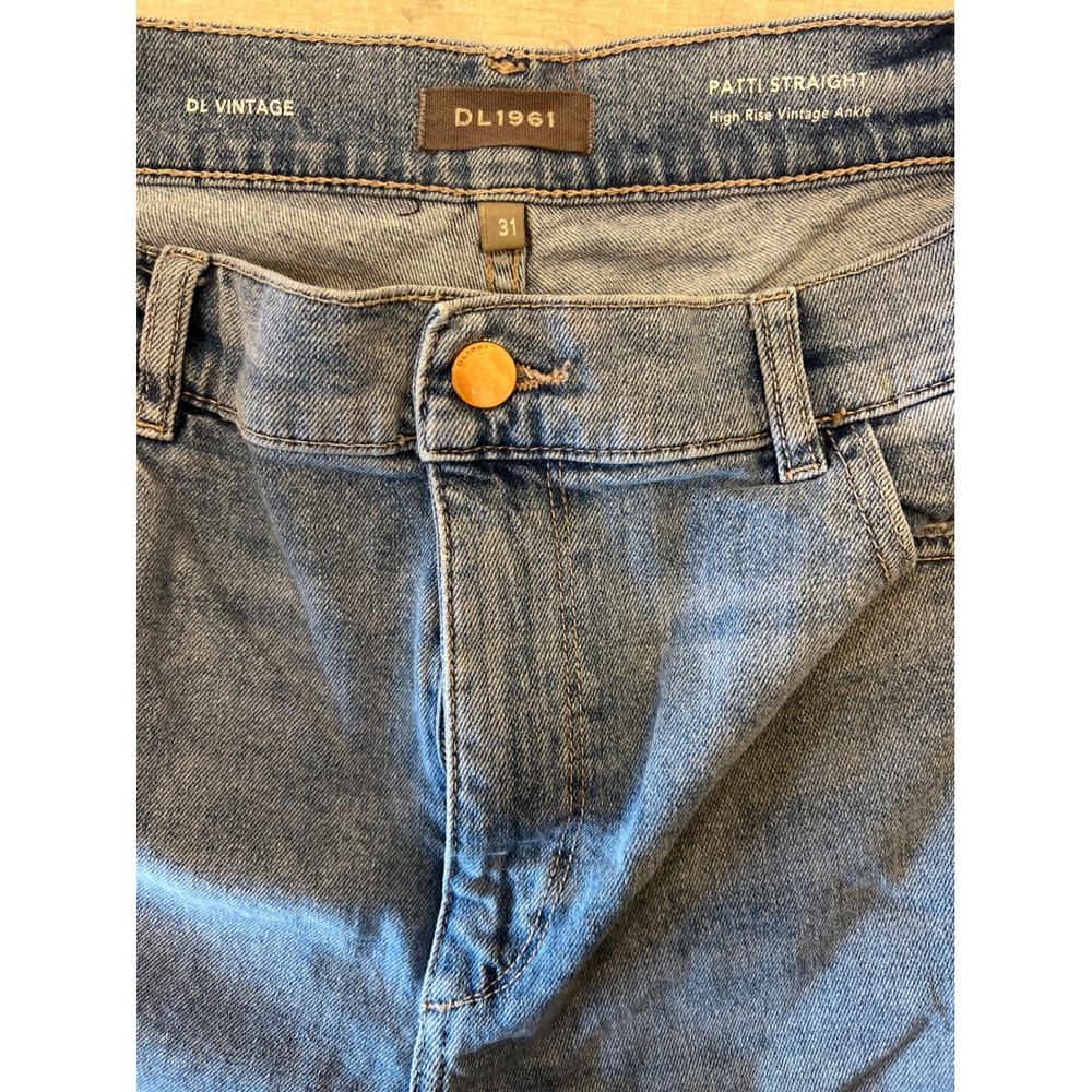 DL1961 Patti Straight High Rise Vintage Ankle Jeans Blue Raw Hem Size 31